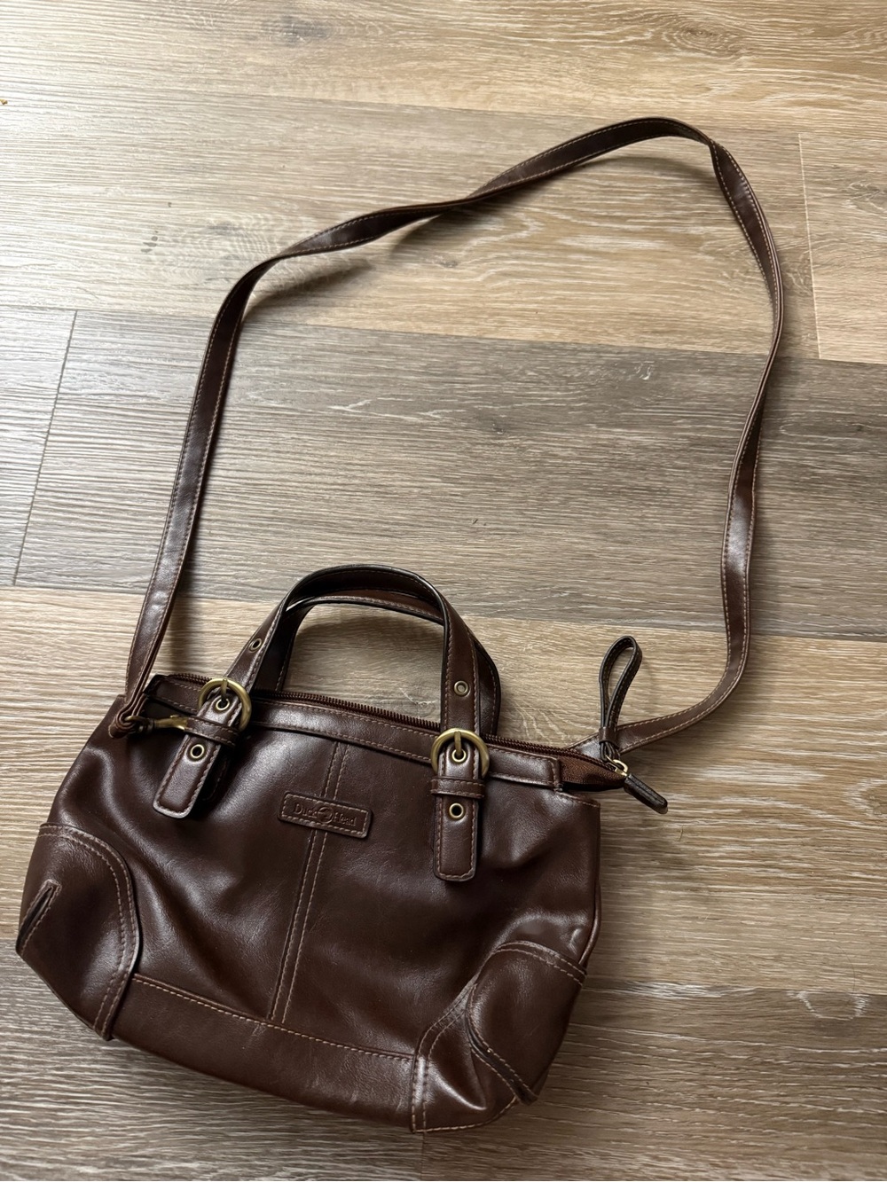 Duck Head Brown Leather Double-Handle Crossbody Bag